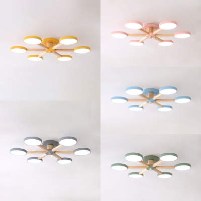 Nordic Style Macaron Colored Ceiling Lamp Snowflake 6 Heads Acrylic Semi Flush Mount Light in White/Warm for Kindergarten