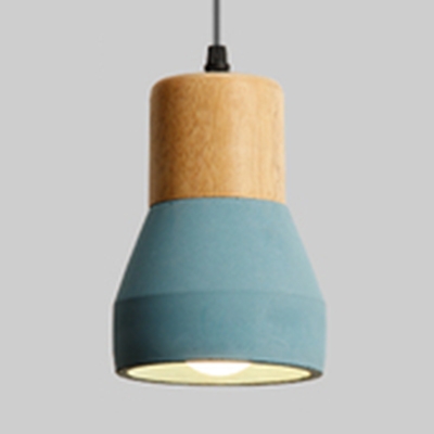Nordic Style Pendant Light Single Head Cement & Wood Hanging Lamp in Blue/Gray/Green/Red for Hallway