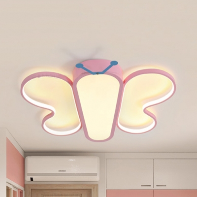Pink Butterfly Ceiling Lamp Cartoon Metal LED Flush Mount Light in Warm/White for Girls Bedroom