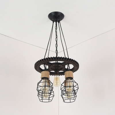 Retro Loft Edison Bulb Hanging Light 5/7 Heads Wood Pendant Lamp in Black Finish for Bar