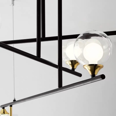 Simple Style Stacked Chandelier with Globe Shade 6/9 Lights Metal Hanging Light in Black for Restaurant