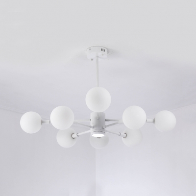 Spherical Shade Chandelier Simple Style Clear/Milk Glass Pendant Lamp in White for Living Room