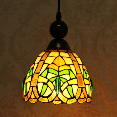 Stained Glass Bell/Dome Hanging Light 1 Light Tiffany Rustic Ceiling Light for Cafe Villa