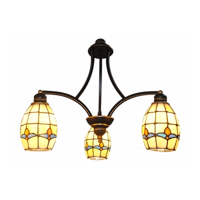 Stained Glass Pendant Light 3 Lights Tiffany Style Chandelier in Beige for Hallway Bathroom