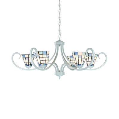 Tiffany Style Cone Chandelier Glass 5/6/8 Lights Blue Suspension Light for Living Room