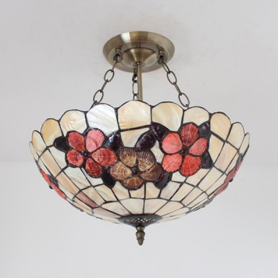 Tiffany Style Dome Ceiling Light with Flower Glass Chandelier Light for Bedroom Restaurant