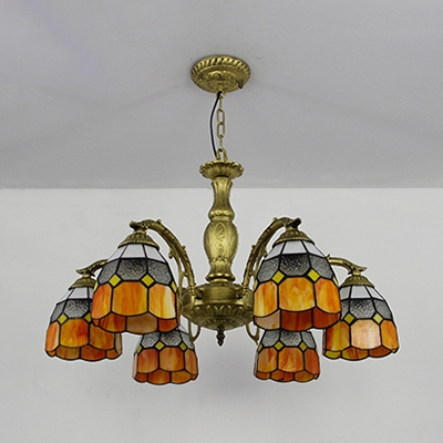 Tiffany Style Hanging Light Dome Shade 6 Lights Blue/Clear/Green/Orange Chandelier for Living Room