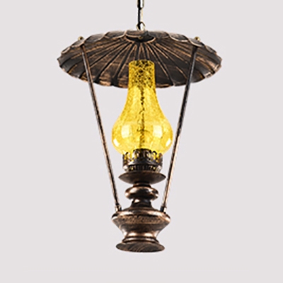 Vintage Stylish Bronze Ceiling Pendant Single Light Cracked Glass Hanging Light for Bar