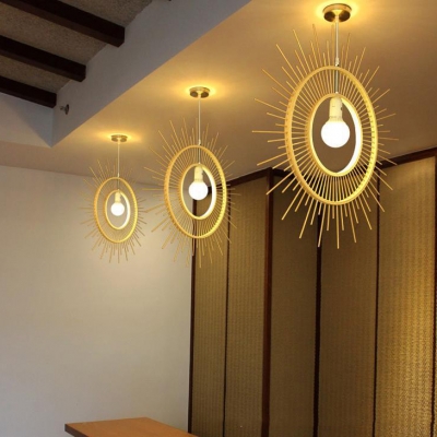 Wood Round Hanging Light 1 Bulb Rustic Art Deco Pendant Lighting for Coffee Shop
