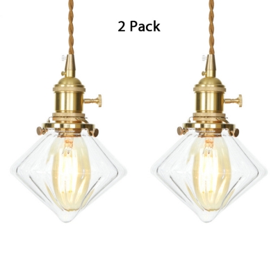 1/2 Pack Restaurant Suspension Light Clear Glass 1 Light Simple Style Hanging Lamp in Brass