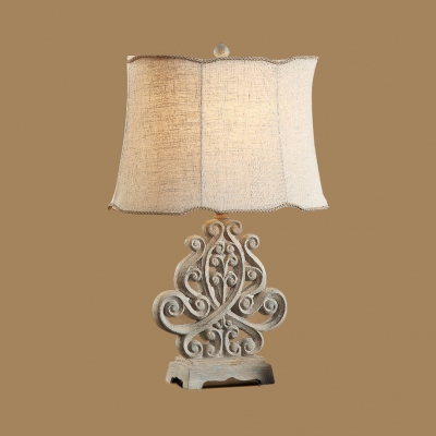 1 Light Bell Engraved Table Light Antique Style Resin Reading Light in Off-White for Hotel
