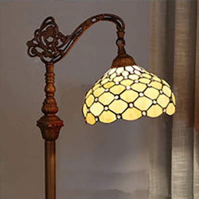 1 Light Bowl Standing Light Tiffany Antique Glass Floor Lamp Floor Lamp in Bronze for Dining Room