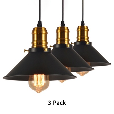 1 Light Cone Hanging Light 1/2/3 Pack Industrial Metal Suspension Light in Black for Factory