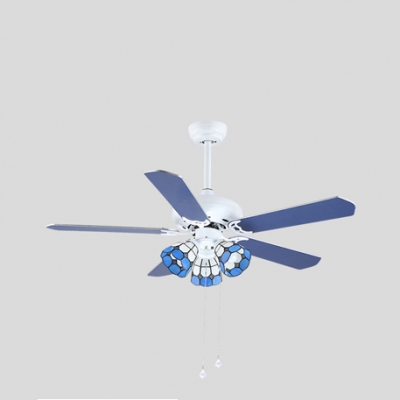 3/4/5 Lights Dome Ceiling Fan with 5 Blade Nautical Glass LED Ceiling Lamp in Blue for Living Room