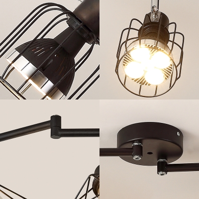 4 Heads Cylinder Cage Ceiling Light Industrial Metal Semi Flush Mount Light in Black for Cloth Shop