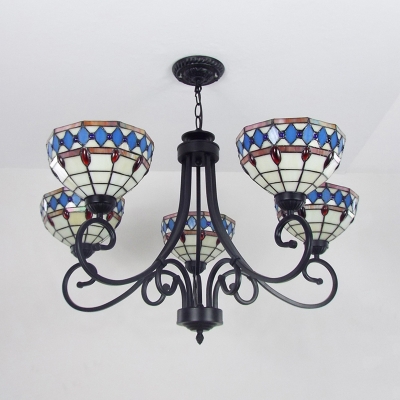 5 Lights Dome Pendant Lamp Tiffany Style Stained Glass Chandelier for Living Room Hotel