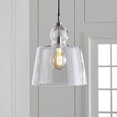 Simple Style Bucket Shade Pendant Light Clear Glass 1 Light Chrome/Gold Hanging Light for Kitchen