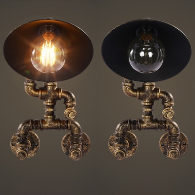 Industrial Pipe Robot Wall Light Metal Single Light Aged Brass Sconce Light for Restaurant
