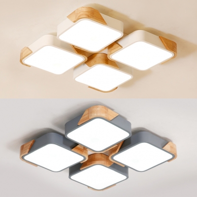 Acrylic Square LED Flush Mount Light 4 Heads Modern Style Warm/White Lighting Ceiling Lamp in Gray/White for Hotel