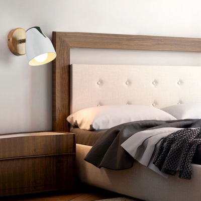 Rotatable Nordic Green/White Sconce Light Bowl Shade One Light Wood LED Wall Lamp for Bedroom