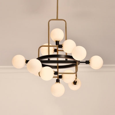 Amber/Cream/Smoke Glass Chandelier with Globe Shade 12 Lights Contemporary Hanging Light for Study Room