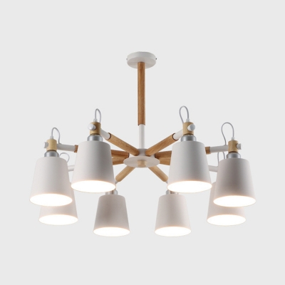 8 Lights Bucket Chandelier Modern Metal Pendant Lamp in White/Black for Living Room