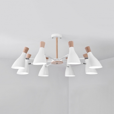 8 Lights Wine Bottle Chandelier Nordic Style Wood LED Hanging Lamp in Gray/Green/White for Living Room