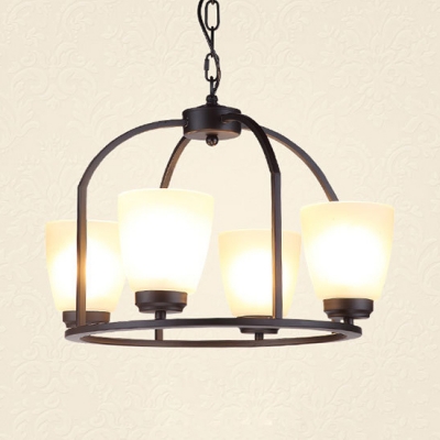 American Rust Bowl Shade Chandelier 4/6/8 Lights Frosted Glass Pendant Lamp in White for Bedroom