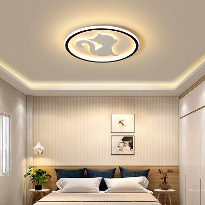 Animal Black/White Flush Ceiling Light Kitty Acrylic Ceiling Lamp in Warm/White for Kid Bedroom