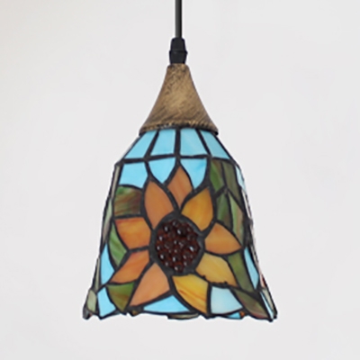 Antique Style Multi-Color Pendant Light Bell Shade 1 Light Glass Hanging Light for Restaurant