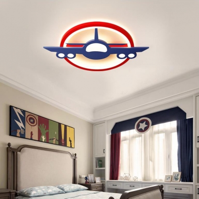 Blue Airplane LED Ceiling Mount Light Creative Metal Third Gear/Warm/White Ceiling Fixture for Nursing Room