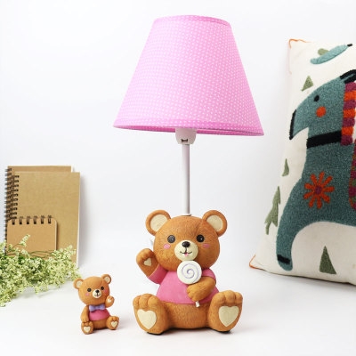 Blue/Pink Toy Bear Desk Light 1 Light Lovely Resin Dimmable Eye-Caring Plug In Desk Lamp for Baby Room