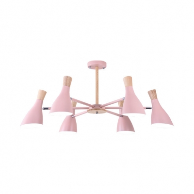 Bottle Girls Bedroom Chandelier Wood 3/6/8 Lights Nordic Style LED Hanging Lamp in Pink