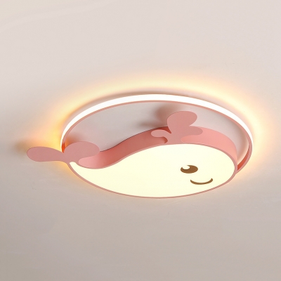 Candy Colored Dolphin Ceiling Fixture Cartoon White Lighting/Third Gear LED Flush Ceiling Light for Kindergarten