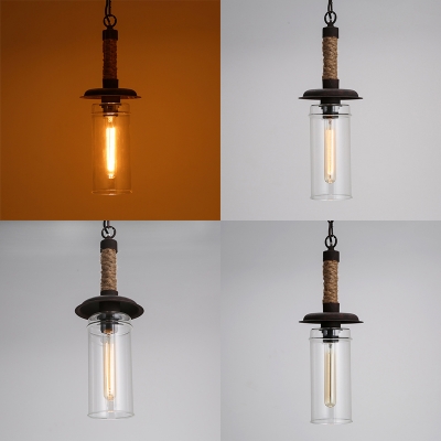 Clear Glass Tube Pendant Light 1 Light Retro Style Hanging Light in Beige for Shop Restaurant