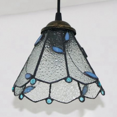 Conical Shade Pendant Lamp 1 Light Tiffany Style Blue/Clear/Blue-Clear Ceiling Light for Foyer