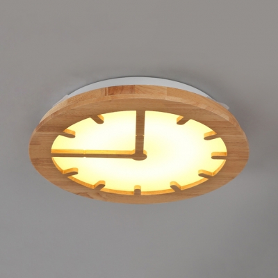 Contemporary Circle LED Ceiling Light Wood Neutral/Warm/White Lighting Flush Mount Light for Kid Bedroom