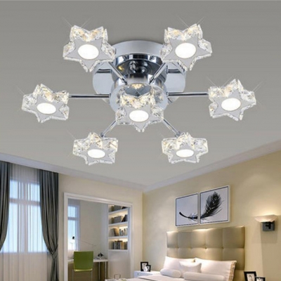 Contemporary LED Semi Flush Mount Light 7 Lights Stainless Steel Ceiling Lamp with Crystal for Room