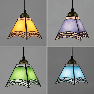 Craftsman Dining Room Pendant Lamp Glass 1 Light Antique Style Ceiling Light in Dark Blue/Green/Sky Blue/Yellow