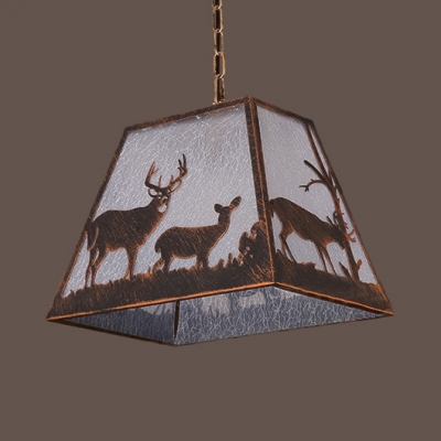 Craftsman Restaurant Pendant Light Metal 1 Light Rustic Style Ceiling Light with Deer in Aged Bronze