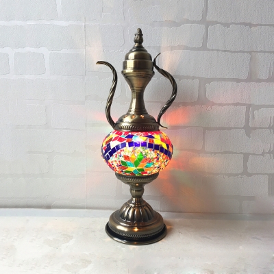 Creative Carafe Shape Table Light 1 Light Stained Glass Table Lamp in Aged Brass for KTV
