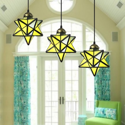 Creative Handmade Star Pendant Light 3 Lights Glass Linear/Round Canopy Ceiling Light for Bedroom