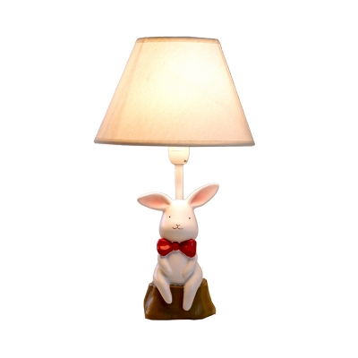 Cute Bow Rabbit LED Desk Lamp Resin 1 Light Eye-Caring White Study Light for Girl Bedroom
