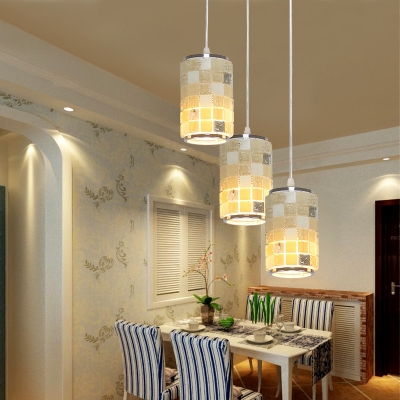 Drum Shade Restaurant Pendant Light Glass 3 Lights Modern Style Island Lamp in Blue/Yellow
