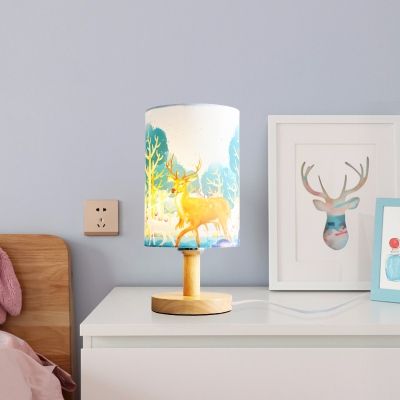 Fabric Cylinder LED Desk Light Child Bedroom Single Light Simple Style Table Light with Animal
