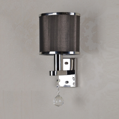 Fabric Cylinder Wall Light with Crystal 1 Light Modern Sconce Light in Polished Chrome for Hotel