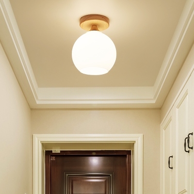 Frosted Glass Downward Ceiling Fixture Hallway 1 Light Contemporary Flush Light in White