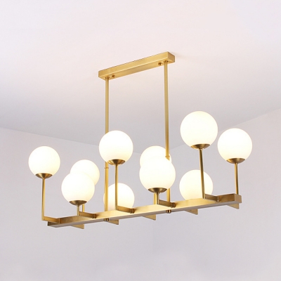 Frosted Glass Globe Pendant Lamp 10 Lights Traditional Island Light in Brass for Living Room