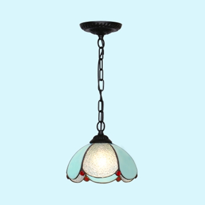 Glass Bowl Shade Hanging Lamp Study Room 1 Light Tiffany Style Modern Pendant Light in Black/Blue/White