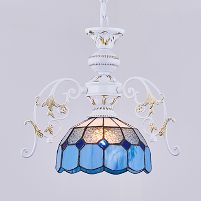 Glass Bowl Shade Pendant Lamp 1 Light Tiffany Style Carved Hanging Light for Hallway Stair